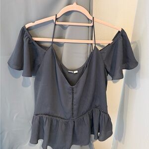 Women's Off-Shoulder Ruffle Top in Charcoal Gray
